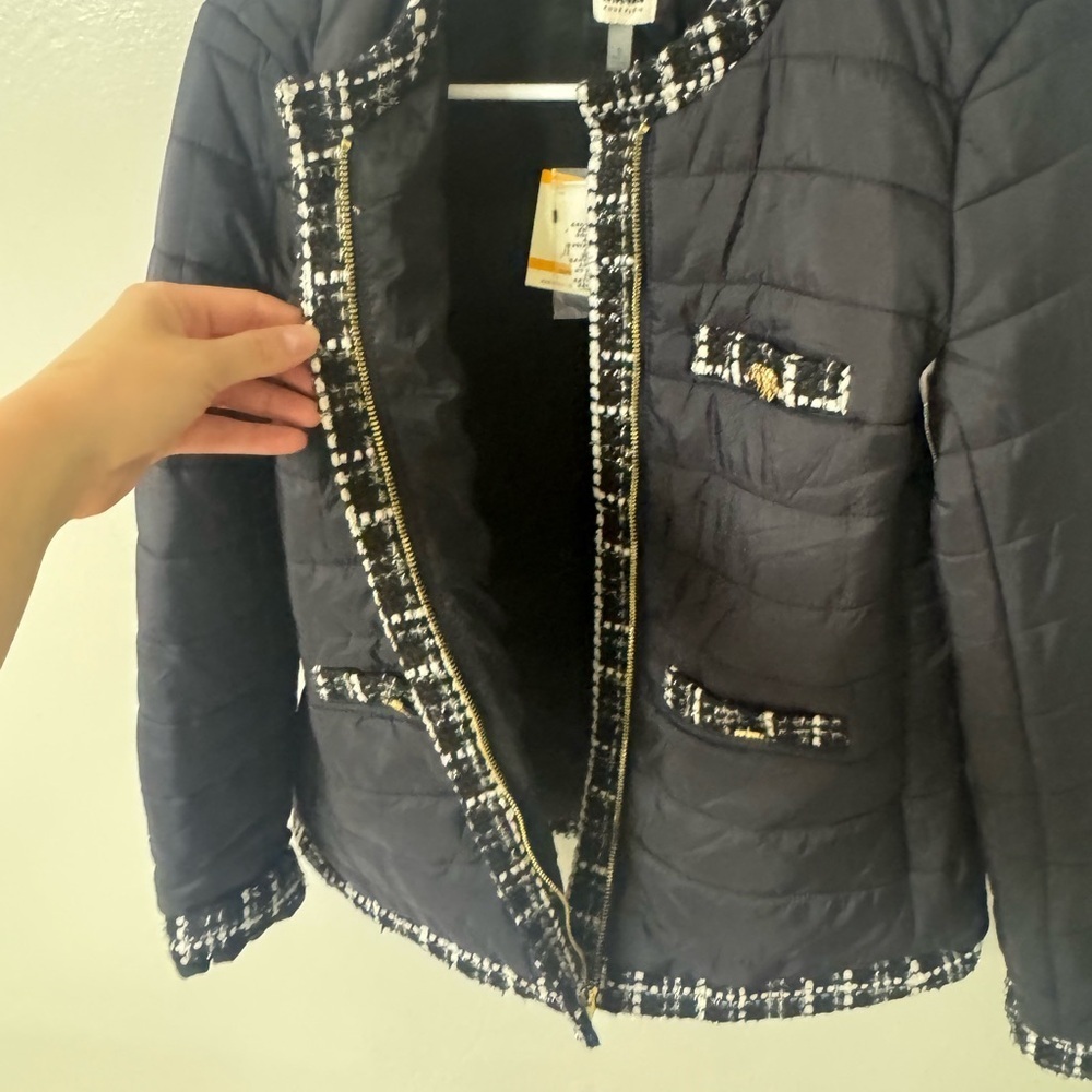 Anne Klein Womens Tweed Trim Outerwear Quilted Coat - Picture 6 of 9